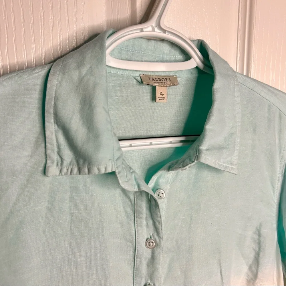 Talbots‎ Petite Linen Blue White Ombre Pullover Coastal Collared Preppy Shirt SP - Picture 4 of 7